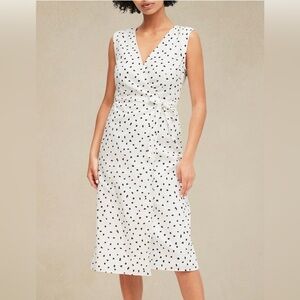 Banana Republic Linen-Cotton Black White Dot Wrap Dress Size 6 NWD